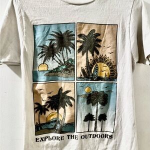 Persaya White and Blue Short Sleeve Tees with Palm Tree Design